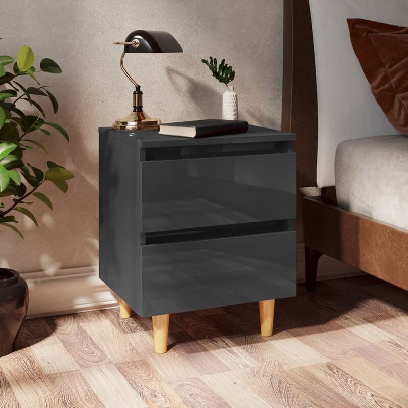 

Mesita de noche patas madera pino gris con brillo 40x35x50cm