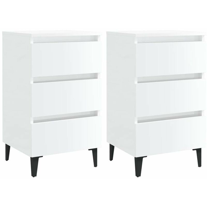 

Mesita de noche patas metal 2 uds blanco brillante 40x35x69 cm