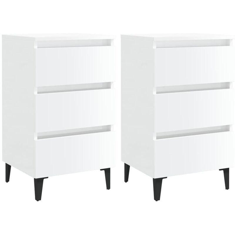 

Mesita de noche patas metal 2 uds blanco brillante 40x35x69 cm