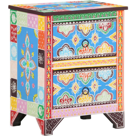 Mesita de noche pintada a mano madera maciza mango 40x30x50 cm vidaXL