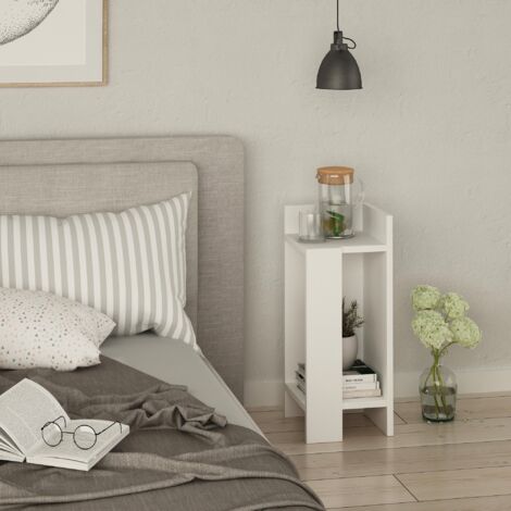 Mesita de noche recta blanca, 25x60 cm, para dormitorio minimalista o habitación de invitados