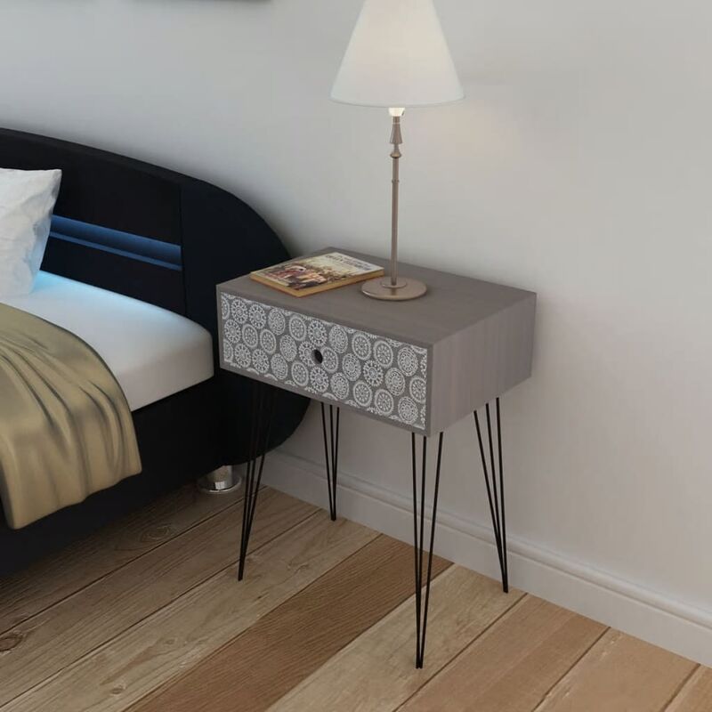 

Mesita de noche rectangular con 1 cajón gris