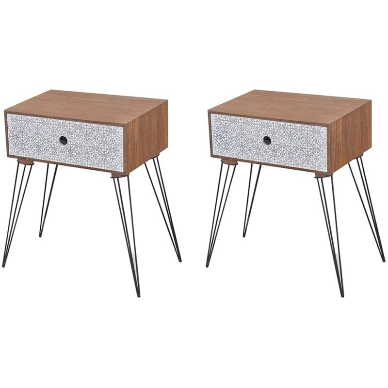 

vidaXL Mesita de Noche Rectangular con Cajón Marrón 2 Unidades - Marrón