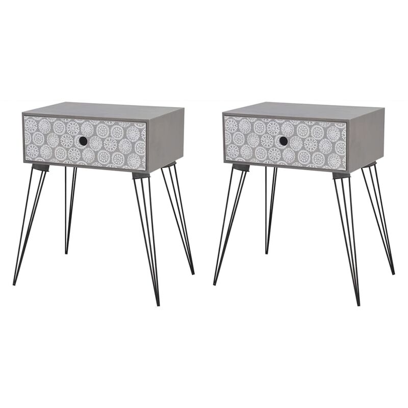 

vidaXL Mesita de Noche Rectangular con Cajón Gris 2 Unidades - Gris