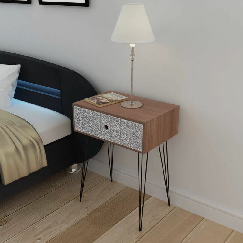 

Mesita de noche rectangular con 1 cajon marron