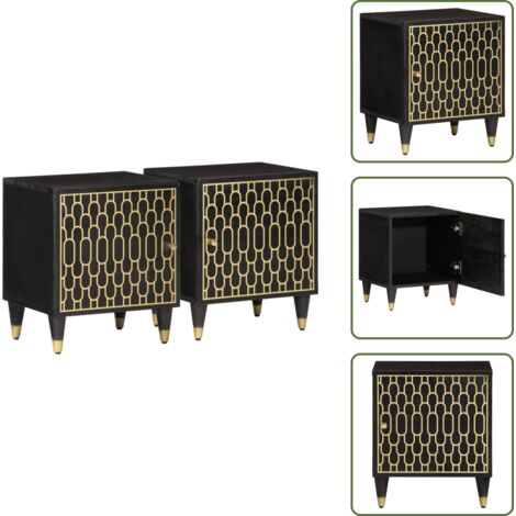 Mesita de noche retro - vidaXL Mesitas de noche 2 uds madera maciza de mango 40x33x46 cm - Mesita de noche de madera