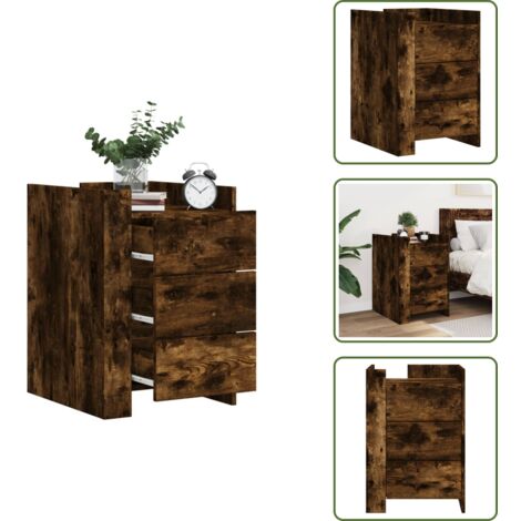 Mesita de noche roble ahumado - vidaXL Mesita de noche madera de ingeniería roble ahumado 45x50x65 cm - Mesita de noche con cajones