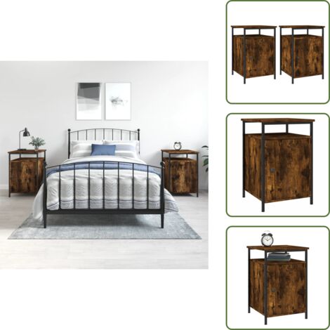 Mesita de noche roble ahumado - vidaXL Mesitas noche 2 uds madera contrachapada roble humo 40x42x60 cm - Mesita de noche con patas ajustables