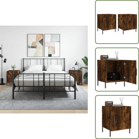 Mesita de noche roble ahumado - vidaXL Mesitas noche 2 uds madera ingeniería roble ahumado 40x40x50 cm - Mesita de noche con compartimento