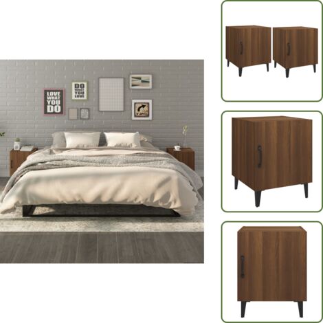 Mesita de noche roble - vidaXL Mesita de noche 2 uds madera contrachapada color roble marrón - Mesita de noche marrón