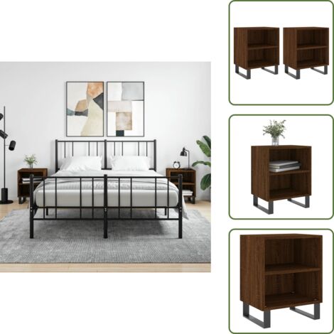 Mesita de noche roble - vidaXL Mesita de noche 2 uds madera ingeniería roble marrón 40x30x50cm - Almacenamiento