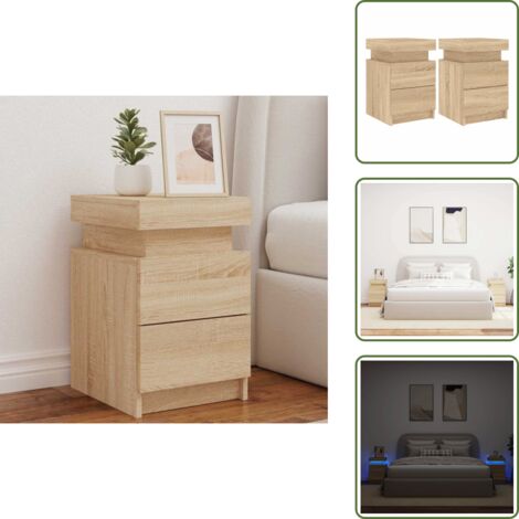 Mesita de noche roble - vidaXL Mesitas de noche con luces LED 2 uds roble Sonoma 35x39x55 cm - Mesita de noche con luz rgb