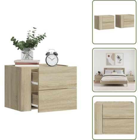 Mesita de noche roble - vidaXL Mesitas de noche de pared 2 unidades roble Sonoma 45x30x35 cm - Mesita de noche Sonoma