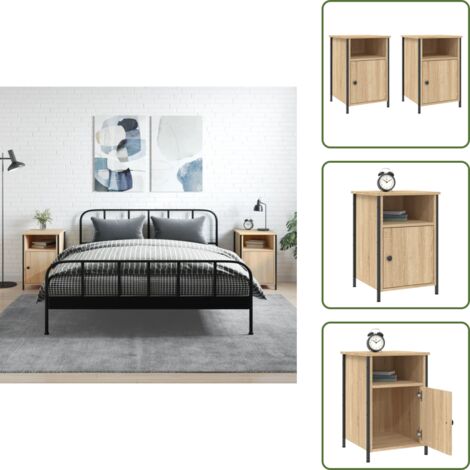 Mesita de noche roble - vidaXL Mesitas noche 2 uds madera contrachapada color roble 40x42x60cm - Mesita de noche para dormitorio