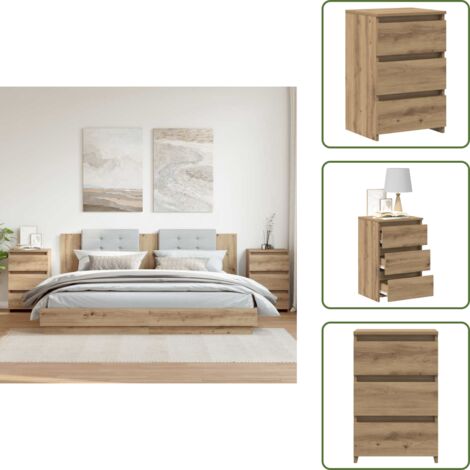 Mesita de noche roble - vidaXL Mesitas noche 2uds madera ingeniería roble artisan 40x35x62,5cm - Mesita de noche para dormitorio