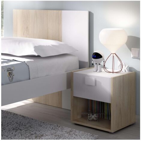 Mesita de noche Santisteban con 1 cajon en acabado natural/blanco 40 cm(alto)40 cm(ancho)33 cm(fondo)