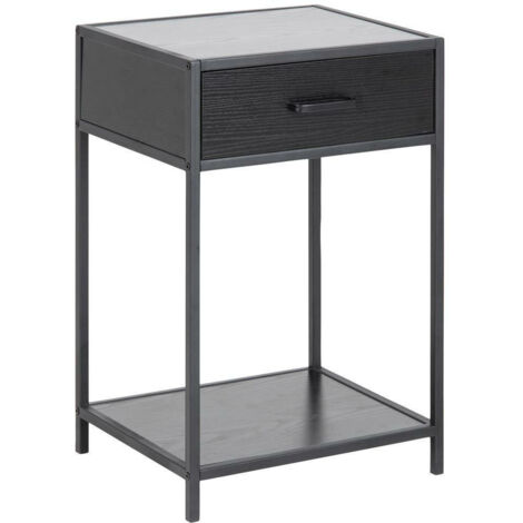 Mesita de noche Seaford negra con cajón, moderna MDF METAL