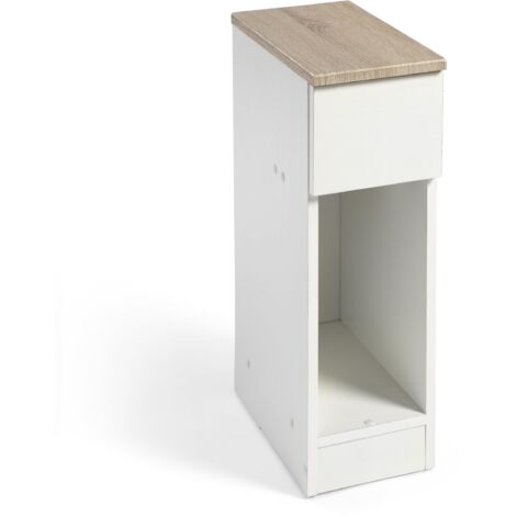 Mesita de Noche Slim para Dormitorio Estilo Nórdico en Color Blanco y Roble Claro 1 Cajón y 1 Hueco 60x35x24 cm