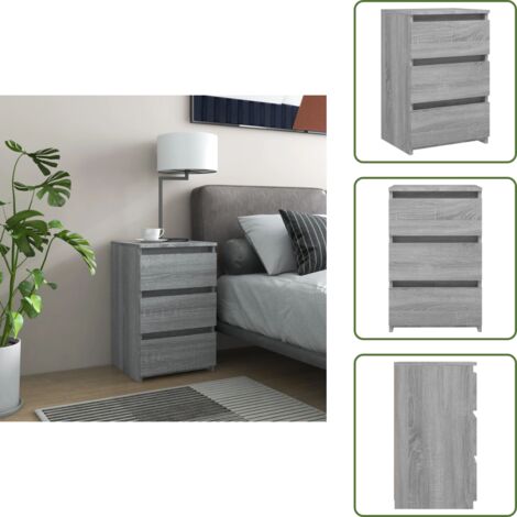 Mesita de noche Sonoma - vidaXL Mesita de noche madera contrachapada gris Sonoma 40x35x62,5 cm - Mesita de noche con cajones