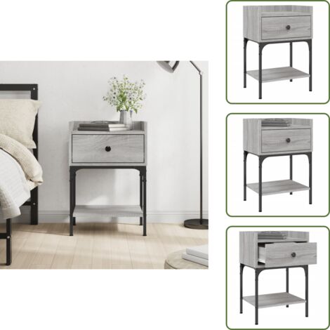 Mesita de noche Sonoma - vidaXL Mesita de noche madera de ingeniería gris Sonoma 40,5x31x60 cm - Mesita de noche con patas ajustables