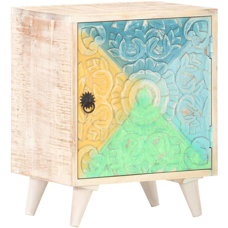 

Mesita de noche tallada de madera maciza de acacia 40x30x50 cm - Multicolor