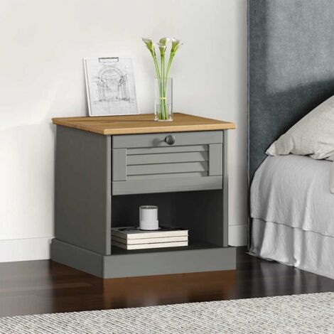 Mesita de noche VIGO madera maciza de pino gris 42x35x42 cm