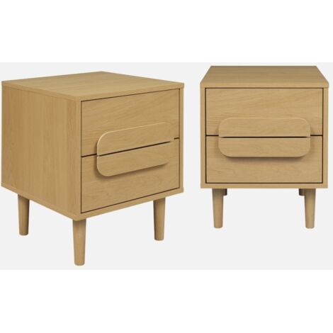 Mesita de noche vintage efecto madera con 2 cajones, set de 2