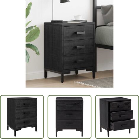 Mesita de noche vintage -  Mesita de noche madera maciza pino reciclada negra 40x30x55 cm
