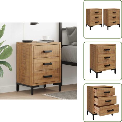 Mesita de noche vintage - vidaXL Mesitas de noche 2 uds madera maciza de pino 40x30x55 cm - Mesita de noche con cajones