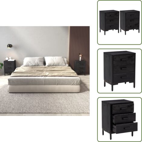 Mesita de noche vintage - vidaXL Mesitas de noche 2 uds madera maciza de pino negro 40x30x55 cm - Mesita de noche de pino