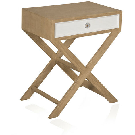 Mesita de noche Wabi Home de madera con cajón en blanco hueso