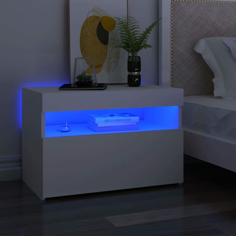 

Mesita de noche y luces LED 2 uds blanco 60x35x40 cm