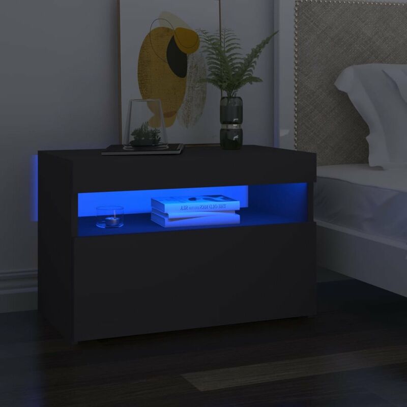 

Mesita de noche y luces LED 2 uds gris 60x35x40 cm