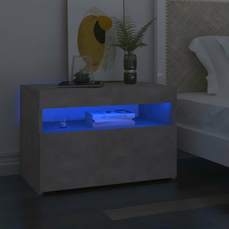 

Mesita de noche y luces LED 2 uds gris hormigon 60x35x40 cm