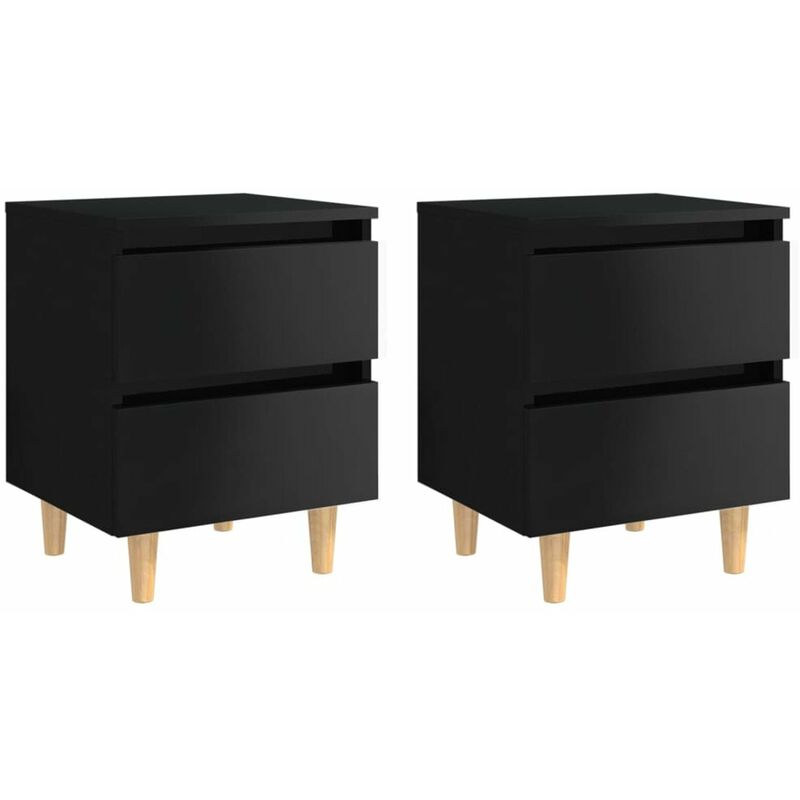 

Mesita de noche y patas pino 2 uds negro con brillo 40x35x50cm