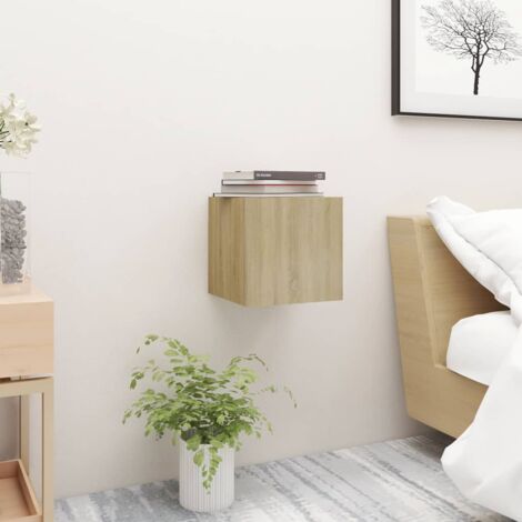 TEKEET Home Muebles Mesita de noche de pared Roble Ahumado