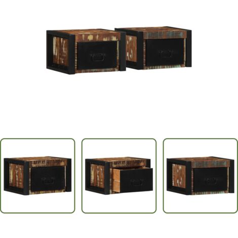 Mesita de pared -  Mesillas de noche multicolor 2 uds 40x35x25 cm madera reciclada