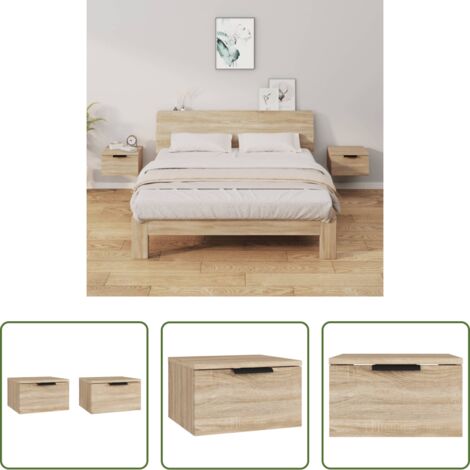Mesita de pared -  Mesita de noche de pared 2 uds color roble Sonoma 34x30x20 cm