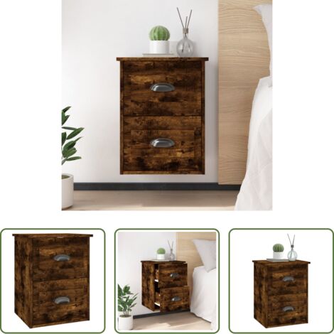 Mesita de pared -  Mesita de noche de pared color roble ahumado 41,5x36x53 cm