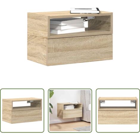 Mesita de pared -  Mesita de noche de pared color roble ahumado 45x26x28,5 cm