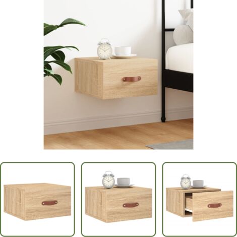 Mesita de pared -  Mesita de noche de pared color roble Sonoma 35x35x20 cm