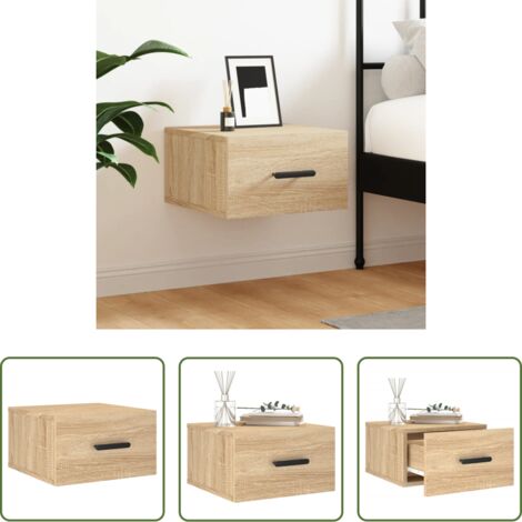 Mesita de pared -  Mesita de noche de pared color roble Sonoma 35x35x20 cm
