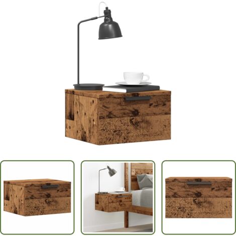 Mesita de pared -  Mesita de noche de pared madera envejecida 34x30x20 cm