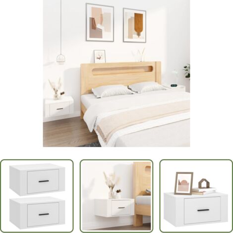 Mesita de pared -  Mesitas de noche de pared 2 uds blanco 50x36x25 cm