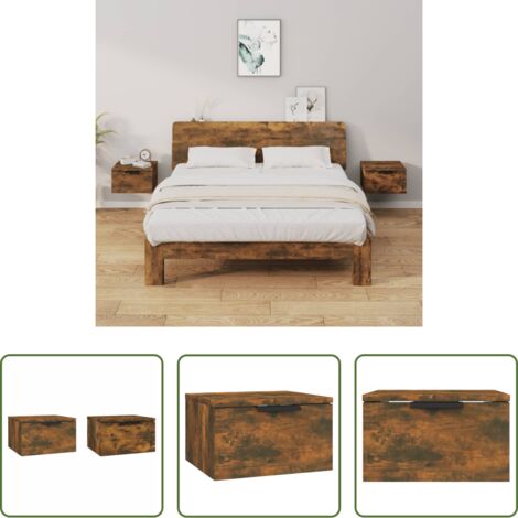 Mesita de pared -  Mesitas de noche de pared 2 uds color roble ahumado 34x30x20 cm