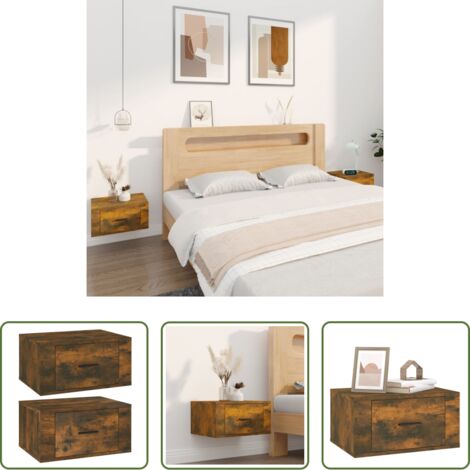 Mesita de pared -  Mesitas de noche de pared 2 uds color roble ahumado 50x36x25 cm