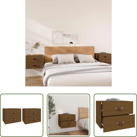 Mesita de pared -  Mesitas de noche de pared 2 uds marrón miel 50x36x40 cm