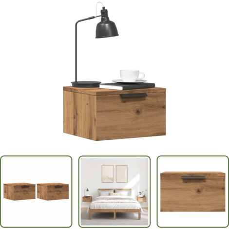 Mesita de pared -  Mesitas de noche de pared 2 uds roble artisan 34x30x20 cm