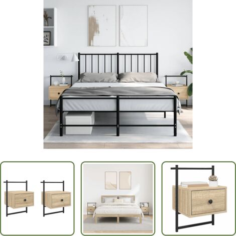Mesita de pared -  Mesitas de noche de pared 2 uds roble Sonoma 35x30x51 cm