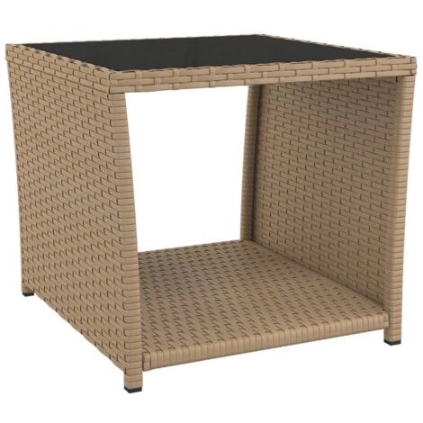 Mesita de ratán sintético beige y superficie de vidrio templado vidaXL - Beige